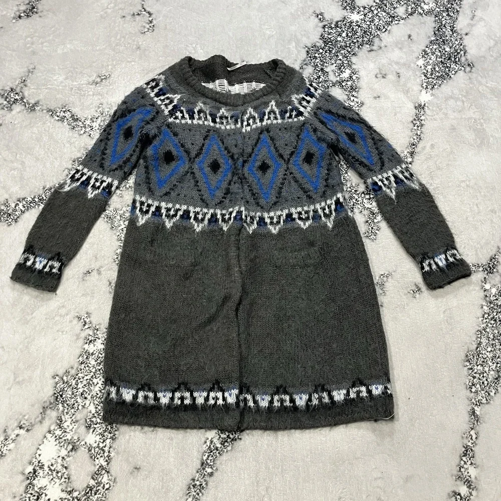 Free People Fair Isle Sweater Dress‎ Womens Size Medium Gray Blue Boho Knit